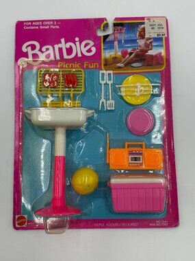 Barbie Barbecue Grill Picnic Fun 1989 7341 Cooler Boombox Utensils Food Sealed
